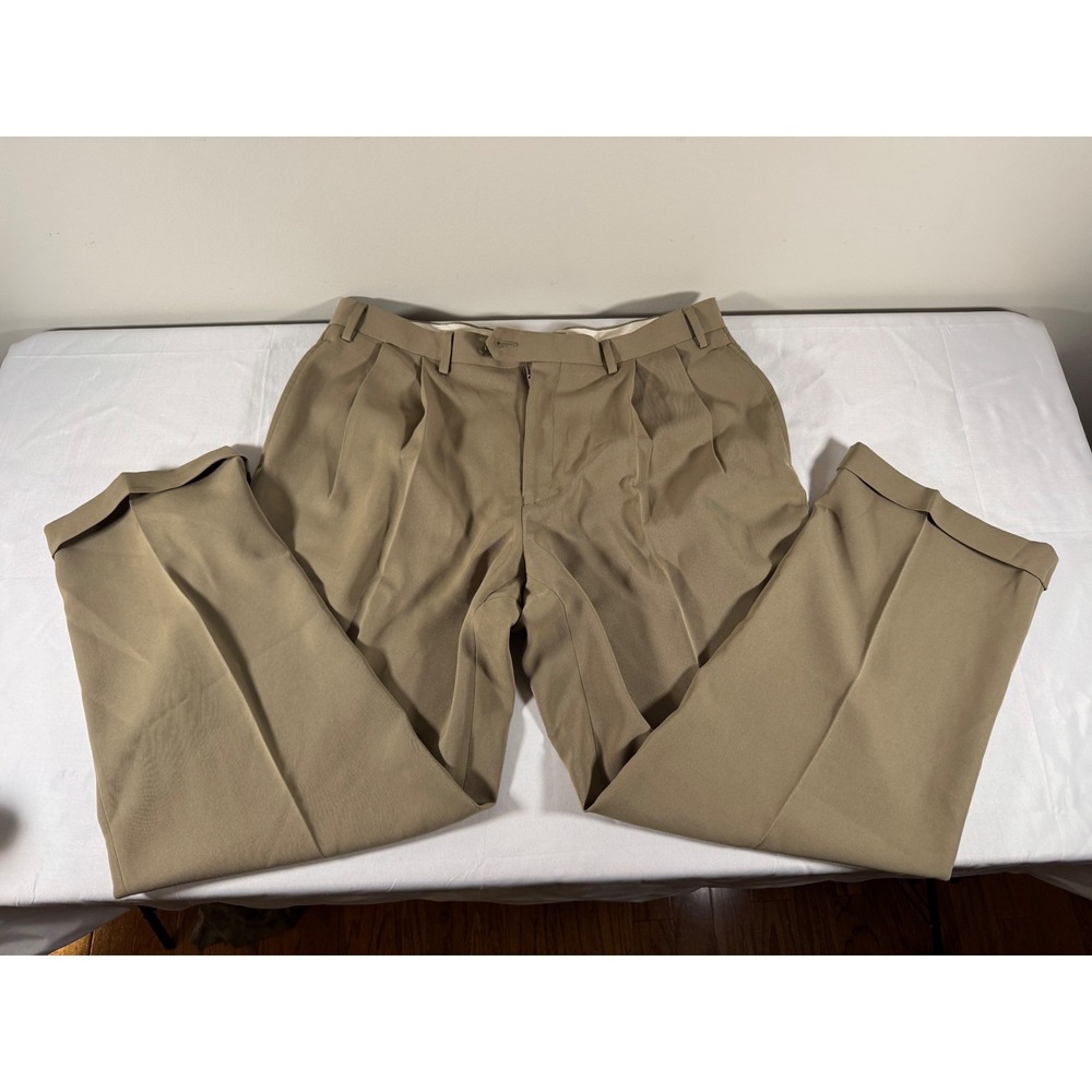 Lauren Ralph Lauren Mens Tan Pleated Cuffed Dress Pants 36x30 Khaki Trousers